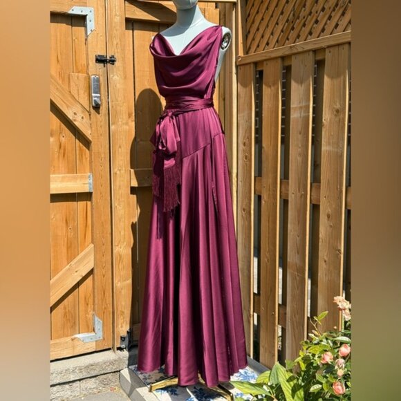 🆕 BRONX & BANCO 🧿 NWOT Leo Burgundy Silk-Blend Maxi Dress Gown, Sz L US 8 - Picture 4 of 15